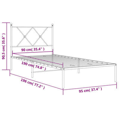 Metal Bed Frame without Mattress with Headboard Black 90x190 cm