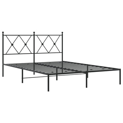 Metal Bed Frame without Mattress with Headboard Black 135x190 cm