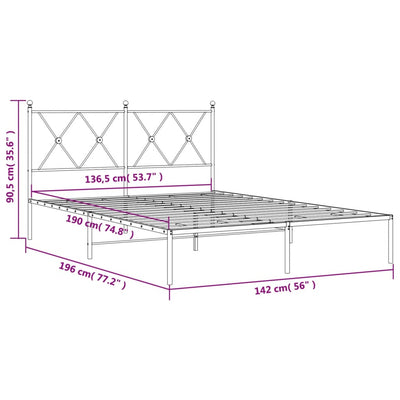 Metal Bed Frame without Mattress with Headboard Black 135x190 cm