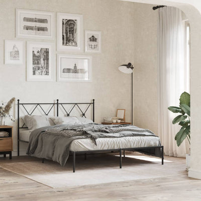 Metal Bed Frame without Mattress with Headboard Black 135x190 cm