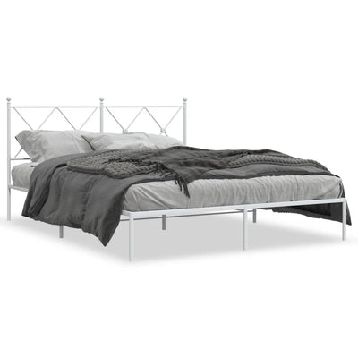 Metal Bed Frame without Mattress with Headboard White 150x200 cm