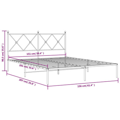 Metal Bed Frame without Mattress with Headboard White 150x200 cm