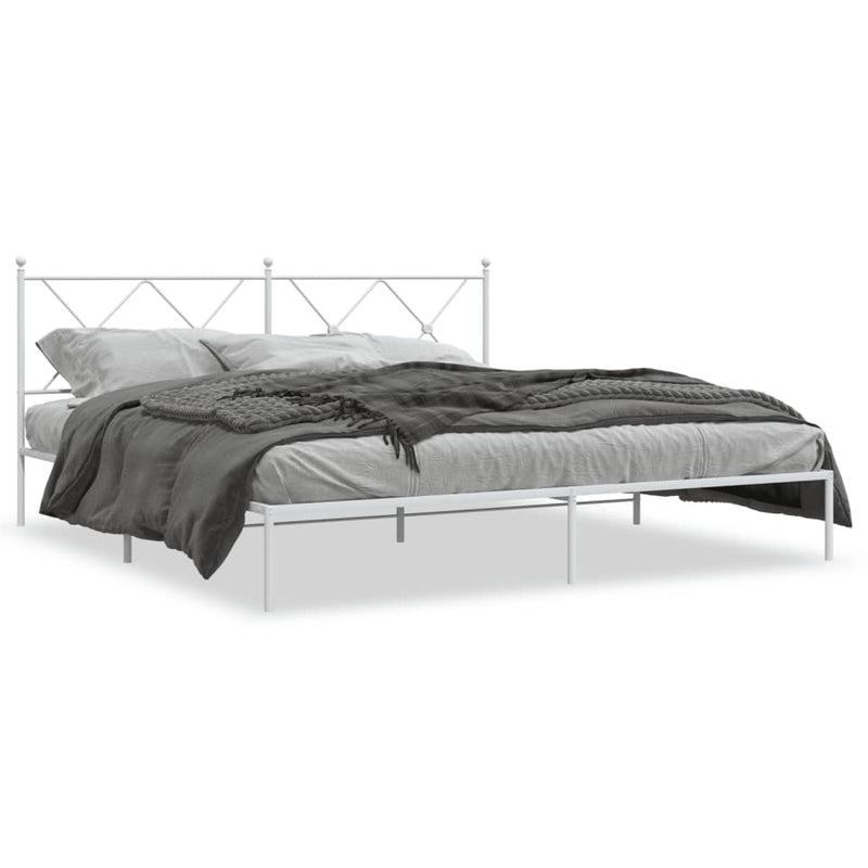 Metal Bed Frame without Mattress with Headboard White 183x203 cm King