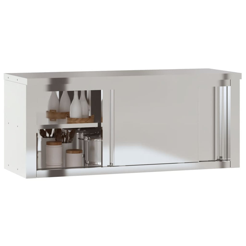 Kitchen Wall Cabinet with Sliding Doors Stainless Steel