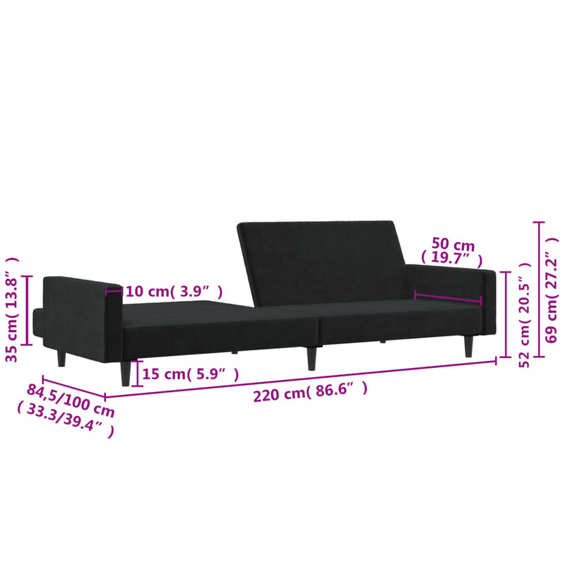 2-Seater Sofa Bed Black Velvet