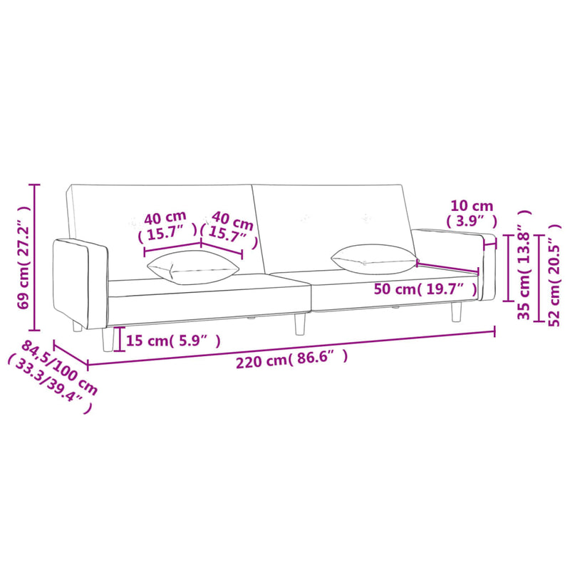 2-Seater Sofa Bed with Two Pillows Dark Grey Fabric