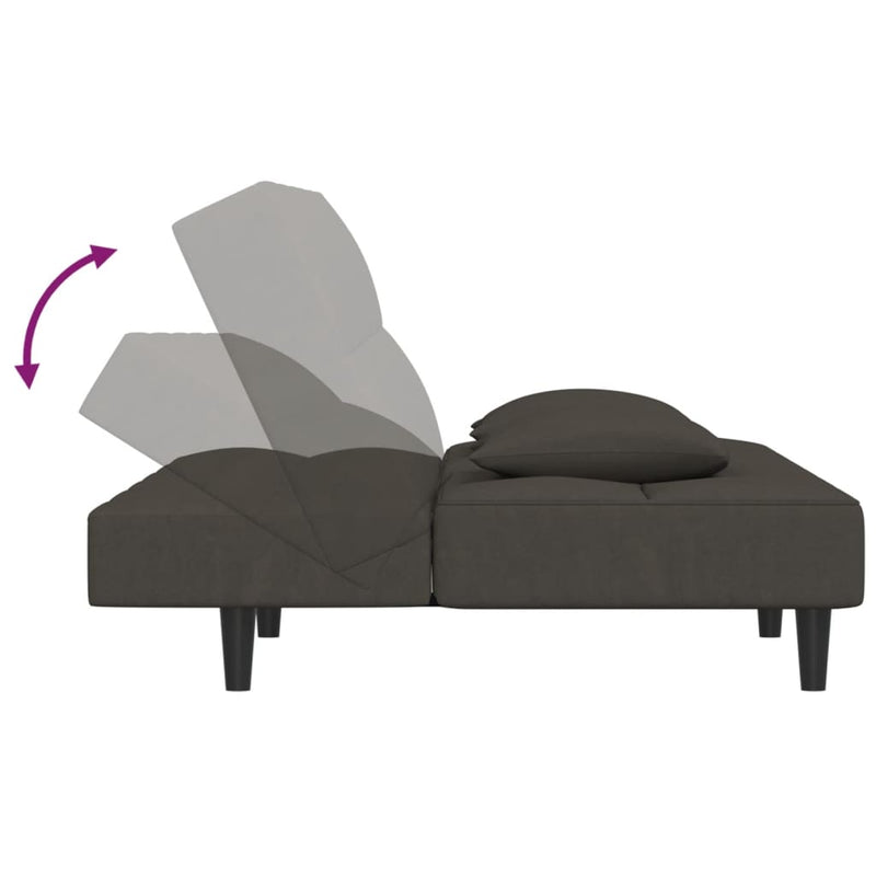 2-Seater Sofa Bed with Two Pillows Dark Grey Velvet