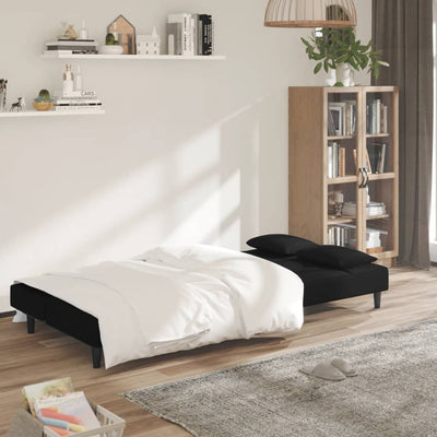 2-Seater Sofa Bed with Two Pillows Black Velvet