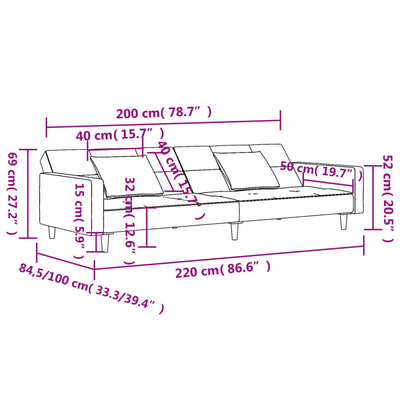 2-Seater Sofa Bed with Two Pillows Light Grey Velvet