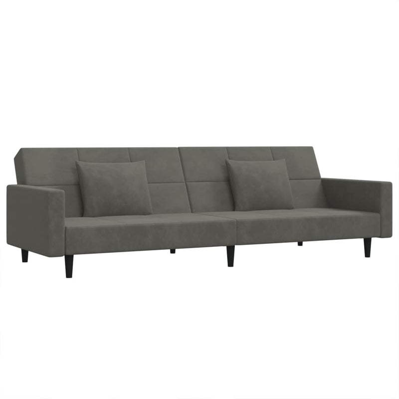 2-Seater Sofa Bed with Two Pillows Dark Grey Velvet