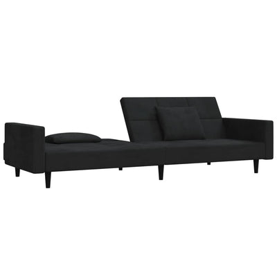 2-Seater Sofa Bed with Two Pillows Black Velvet