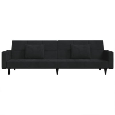 2-Seater Sofa Bed with Two Pillows Black Velvet