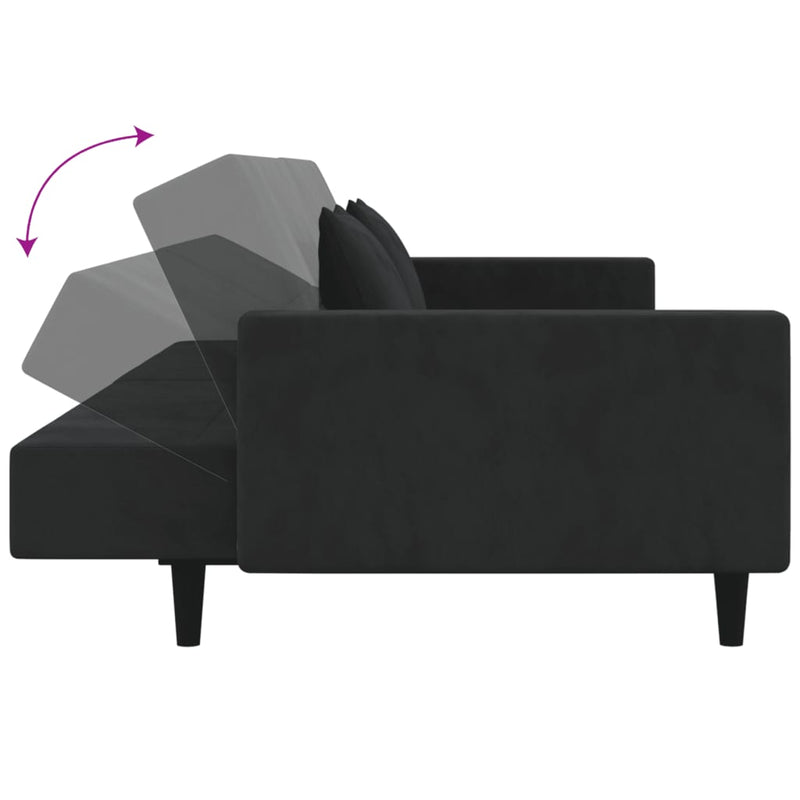 2-Seater Sofa Bed with Two Pillows Black Velvet