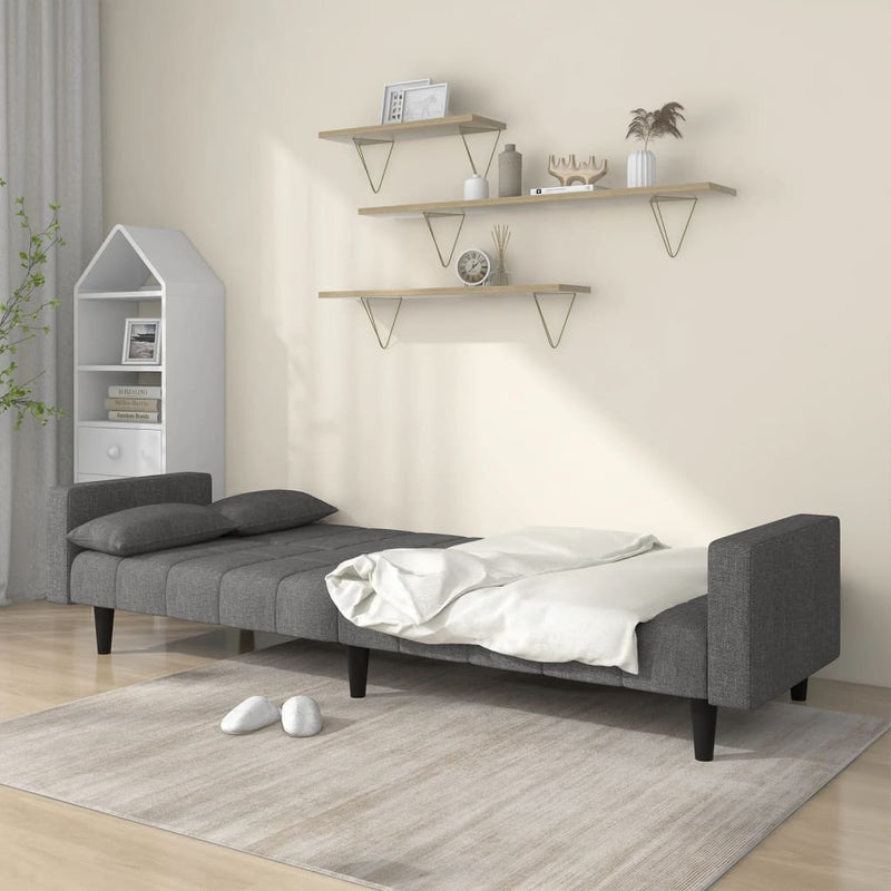 2-Seater Sofa Bed with Two Pillows Light Grey Fabric