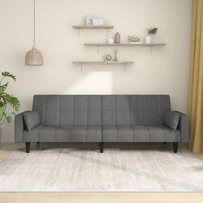 2-Seater Sofa Bed with Two Pillows Light Grey Fabric