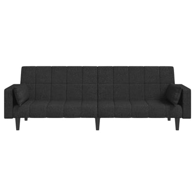 2-Seater Sofa Bed with Two Pillows Black Fabric