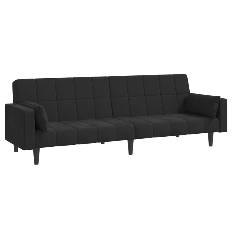 2-Seater Sofa Bed with Two Pillows Black Velvet