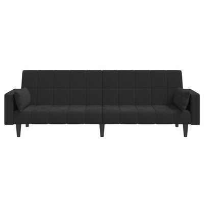 2-Seater Sofa Bed with Two Pillows Black Velvet