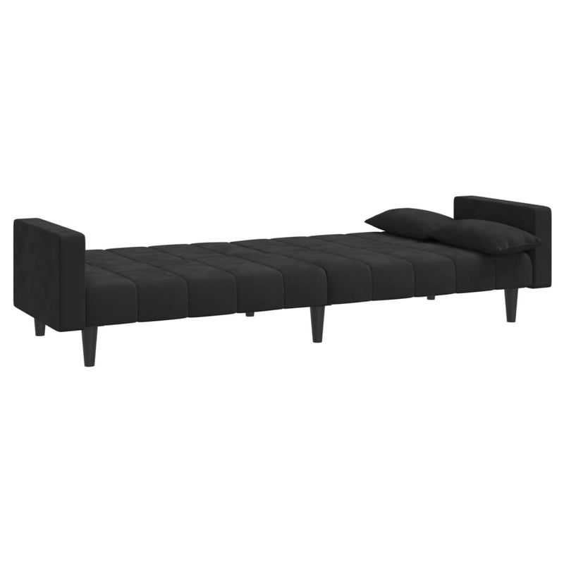 2-Seater Sofa Bed with Two Pillows Black Velvet