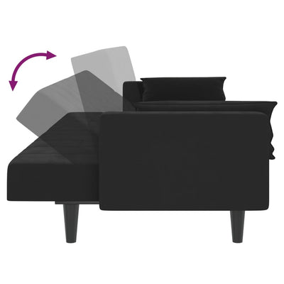 2-Seater Sofa Bed with Two Pillows Black Velvet