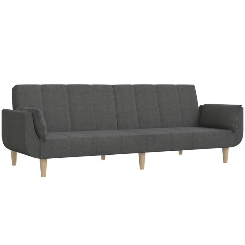 2-Seater Sofa Bed with Two Pillows Dark Grey Fabric