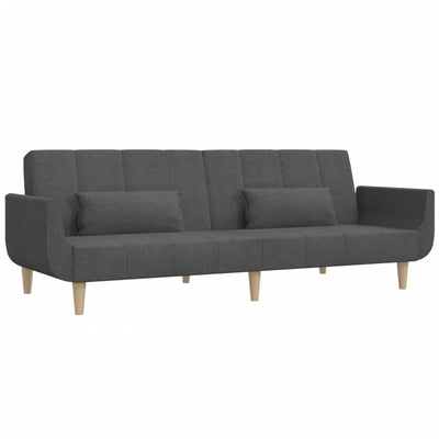 2-Seater Sofa Bed with Two Pillows Dark Grey Fabric