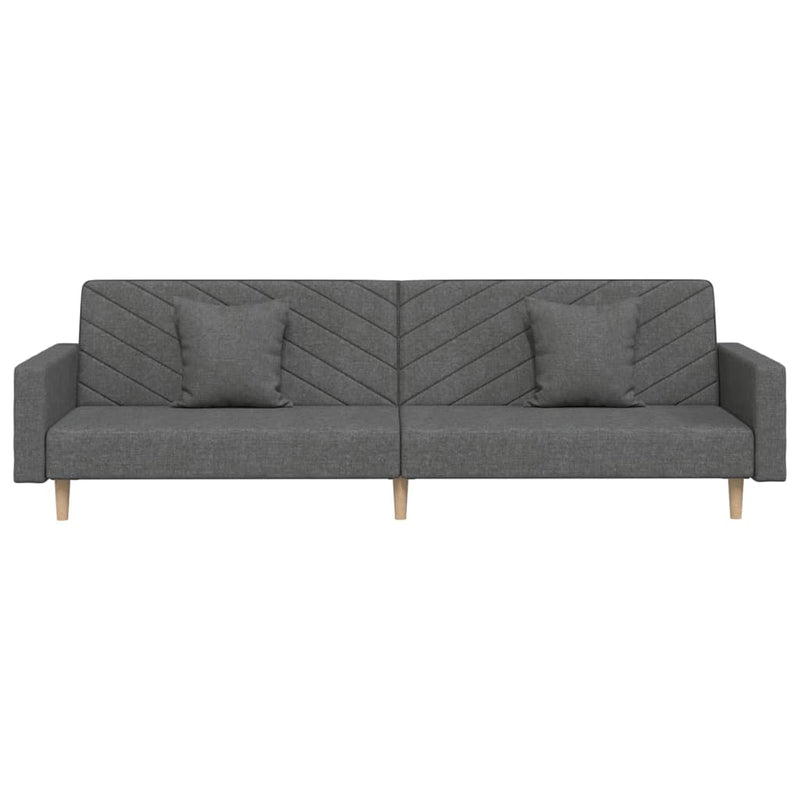 2-Seater Sofa Bed with Two Pillows Dark Grey Fabric