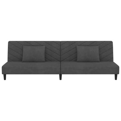 2-Seater Sofa Bed with Two Pillows Dark Grey Velvet