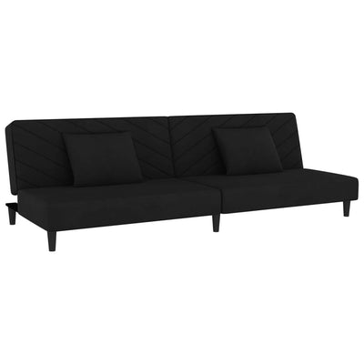 2-Seater Sofa Bed with Two Pillows Black Velvet