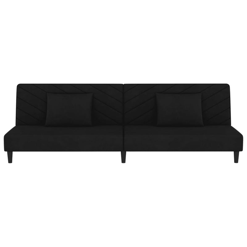 2-Seater Sofa Bed with Two Pillows Black Velvet