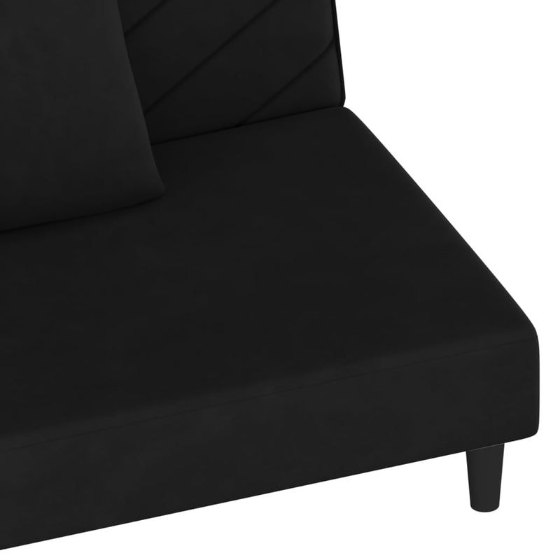 2-Seater Sofa Bed with Two Pillows Black Velvet