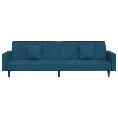 2-Seater Sofa Bed with Two Pillows Blue Velvet