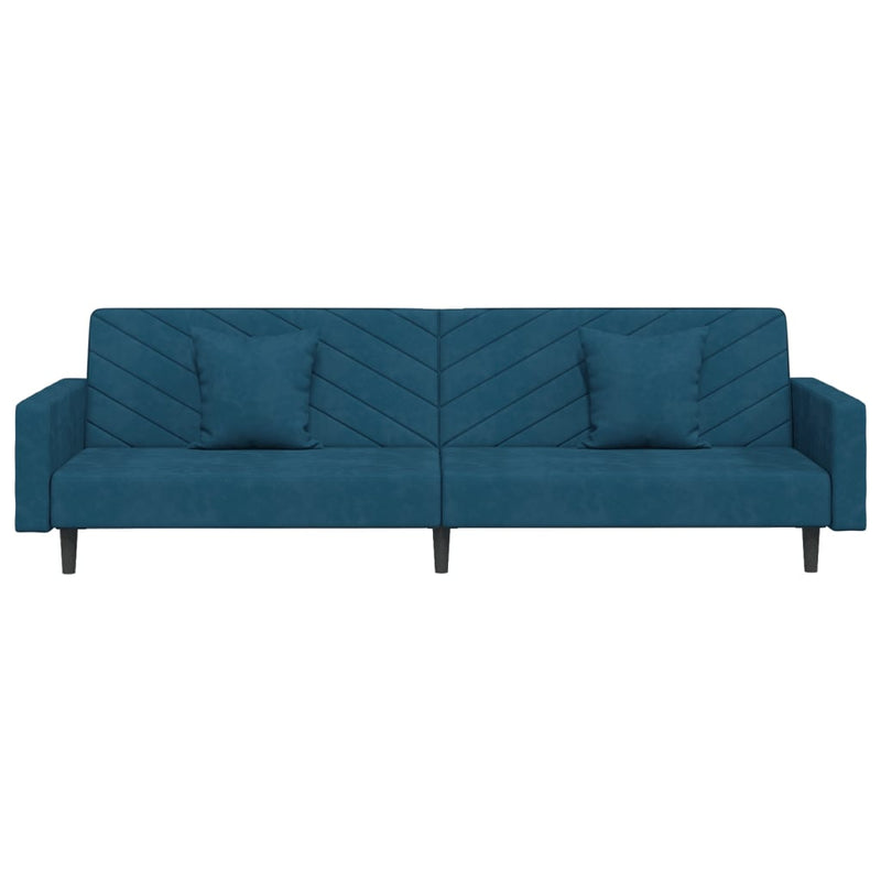 2-Seater Sofa Bed with Two Pillows Blue Velvet