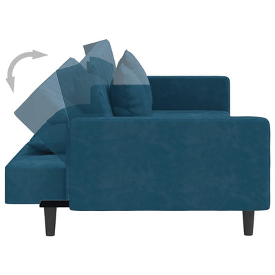 2-Seater Sofa Bed with Two Pillows Blue Velvet