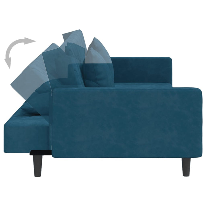 2-Seater Sofa Bed with Two Pillows Blue Velvet