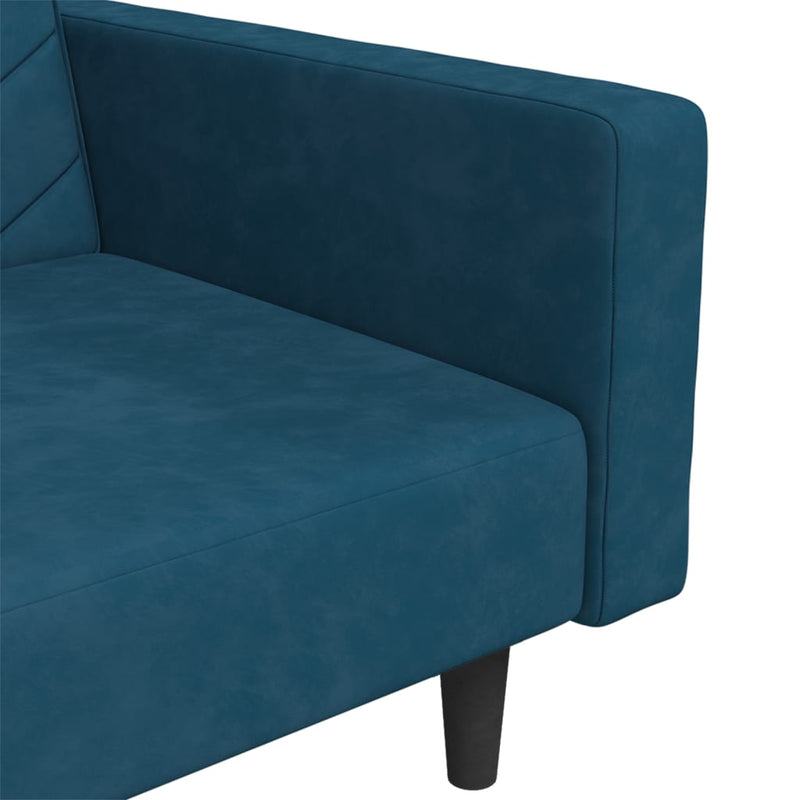 2-Seater Sofa Bed with Two Pillows Blue Velvet