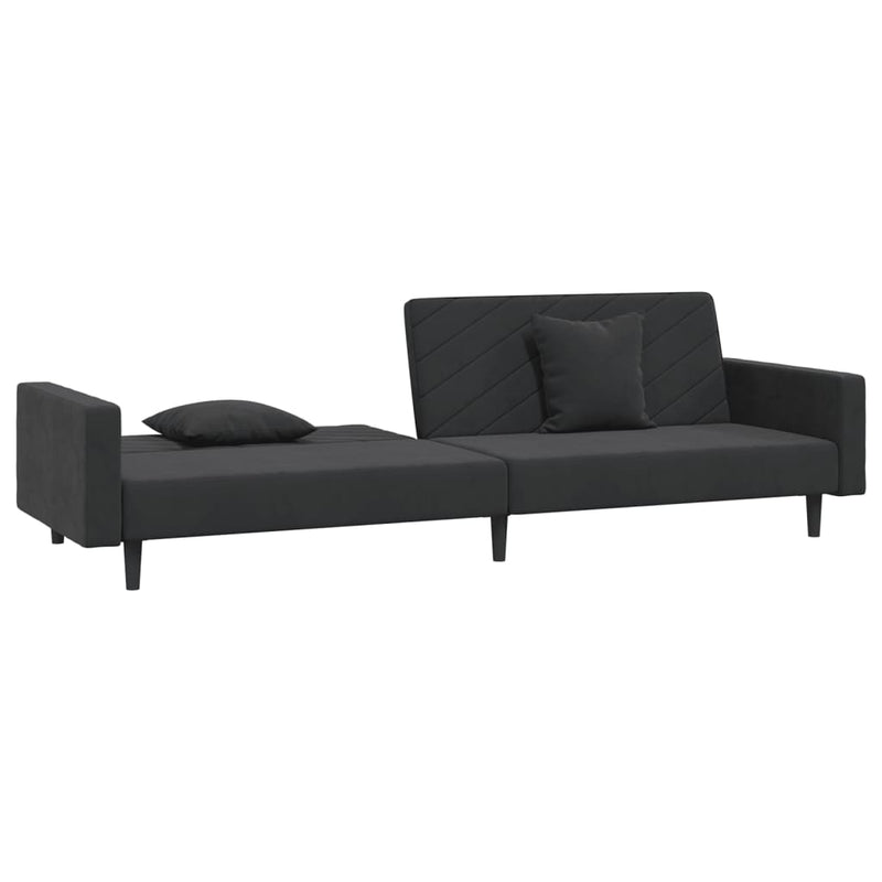 2-Seater Sofa Bed with Two Pillows Black Velvet