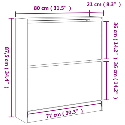 Shoe Cabinet White 80x21x87.5 cm Engineered Wood