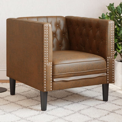 Chesterfield Sofa Chair Brown Faux Suede Leather