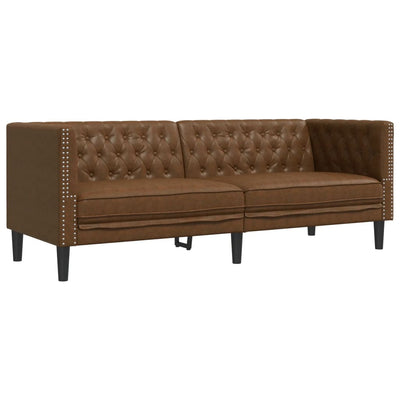 Chesterfield Sofa 3-Seater Brown Faux Suede Leather