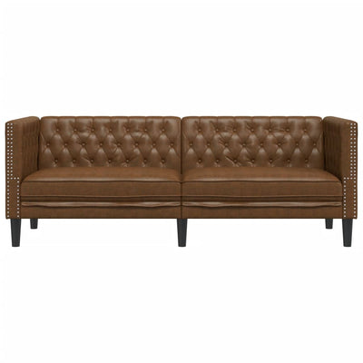 Chesterfield Sofa 3-Seater Brown Faux Suede Leather