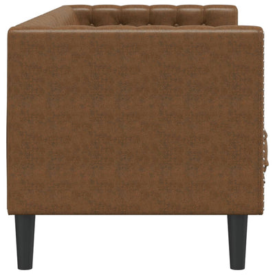 Chesterfield Sofa 3-Seater Brown Faux Suede Leather