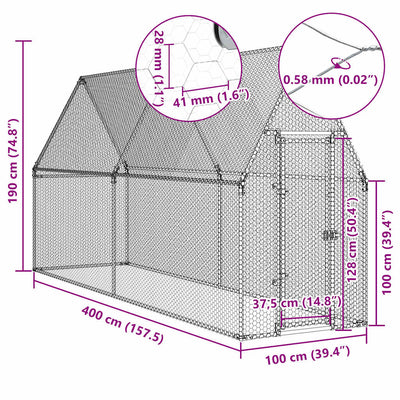 Chicken Cage Silver 400x100x190 cm Galvanised Steel