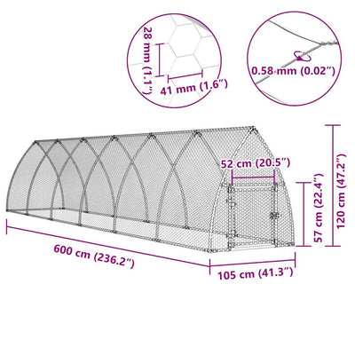 Chicken Cage Silver 600x105x120 cm Galvanised Steel