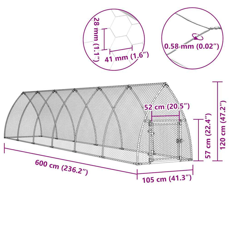 Chicken Cage Silver 600x105x120 cm Galvanised Steel