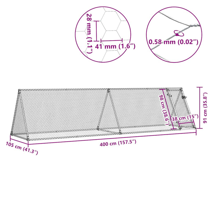 Chicken Cage Silver 400x105x91 cm Galvanised Steel