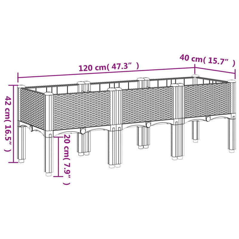 Garden Planter with Legs Blue Grey 120x40x42 cm PP