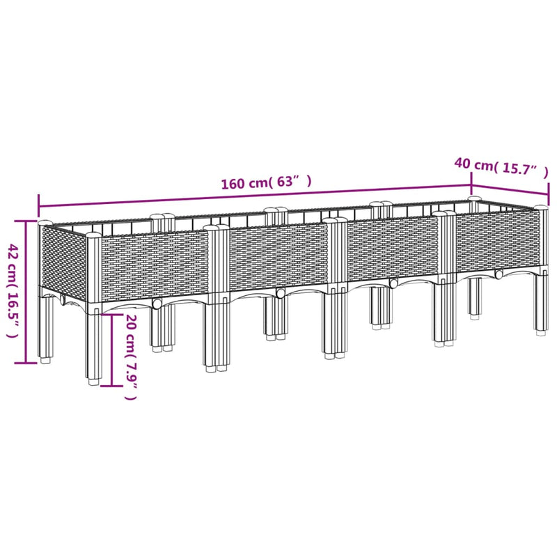 Garden Planter with Legs Blue Grey 160x40x42 cm PP