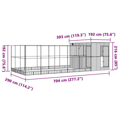 Aviary with Extension Silver 704x303x216 cm Steel