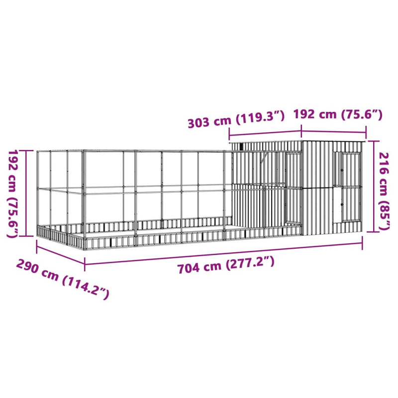 Aviary with Extension Silver 704x303x216 cm Steel